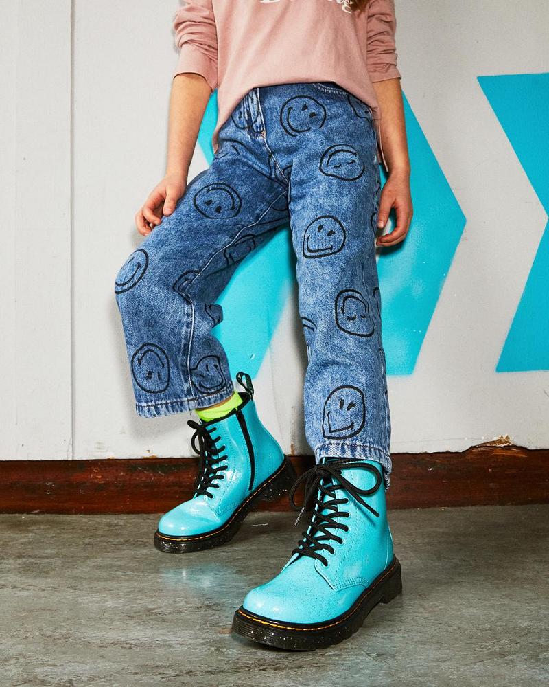 Kids' Dr Martens Junior 1460 Glitter Lace Up Boots Turquoise | AU 678AHK